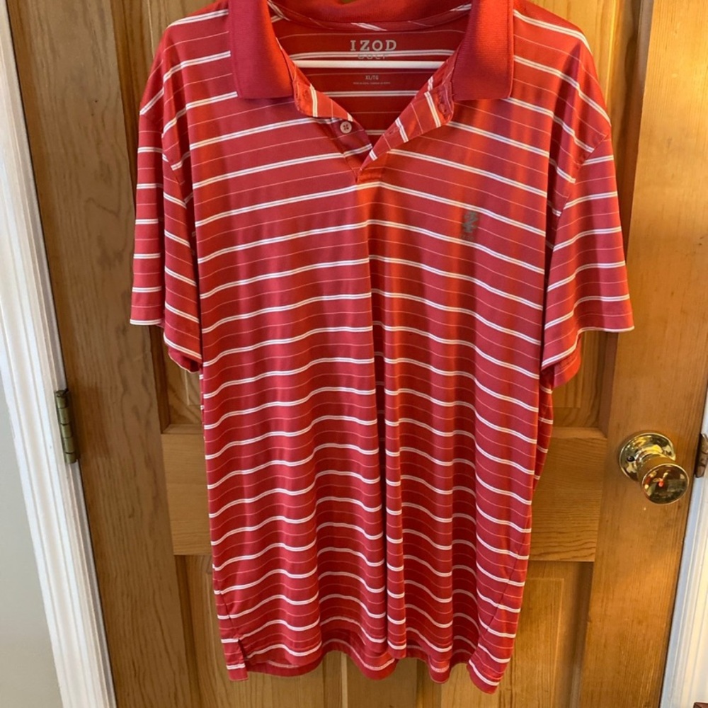 Izod Men's Polo Shirt in Red and White Stripes